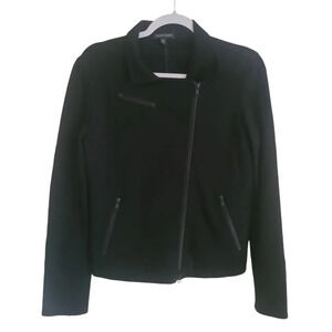 Eileen Fisher Ponte Knit Moto Jacket Top Women's Size XS Black Asymmetric Zip
